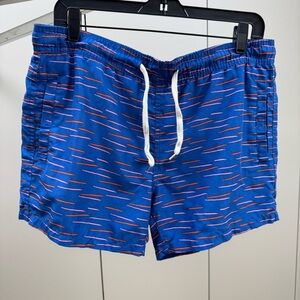 Topman Blue and Red Patterned Swim Trunks